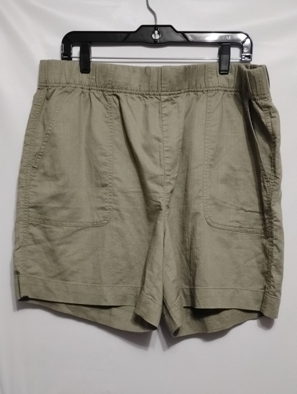 Chico's Pull On Linen Utility Olive-Tan Elastic-Waist Athletic Shorts